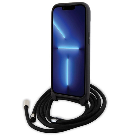 Karl Lagerfeld Crossbody Saffiano Monogram Ikonik Metal Pin - iPhone 15 Tasche (Schwarz)