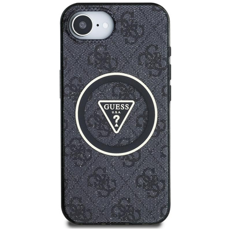 Guess IML Metal Glitter 4G Circle Triangle MagSafe - Etui do iPhone 16e (czarny)