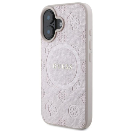 Guess Saffiano Peony Classic Logo MagSafe – Pouzdro pro iPhone 16 (růžové)