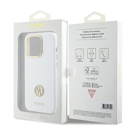 Coque Guess Silicone Logo Strass 4G - iPhone 15 Pro Max Case (blanc)