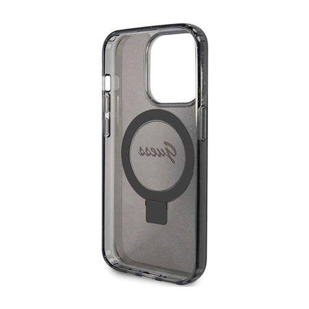 Guess Ring Stand Script Glitter MagSafe - pouzdro pro iPhone 15 Pro Max (černé)