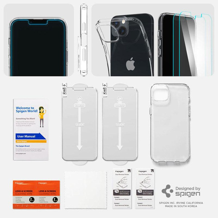 Spigen Crystal Pack - Coque + 2 x verre pour iPhone 15 Plus / iPhone 14 Plus (Transparent)