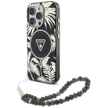 Guess Palm Trees Triangle Pearl Strap MagSafe - pouzdro pro iPhone 16 Pro (černé)