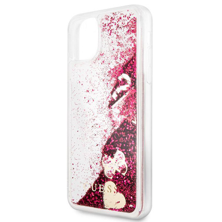 Guess Liquid Glitter Hearts - iPhone 11 Pro Max Hülle (Himbeere)