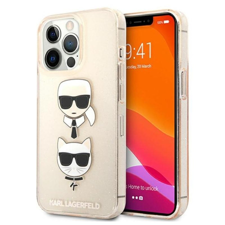 Karl Lagerfeld Glitter Karl & Choupette Head - iPhone 13 Pro Case (Gold)
