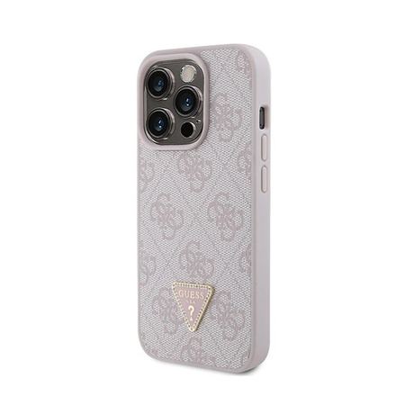 Guess Leder 4G Triangle Strass - iPhone 15 Pro Tasche (rosa)
