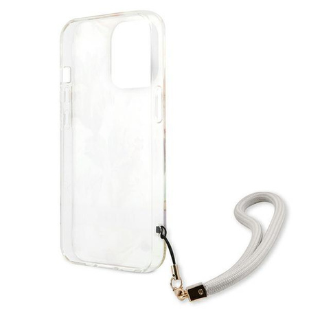 Guess Flower Cord - pouzdro se šňůrkou na iPhone 13 Pro Max (fialové)