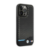 BMW Leather Carbon Blue Line - Coque pour iPhone 14 Pro Max (Noir)