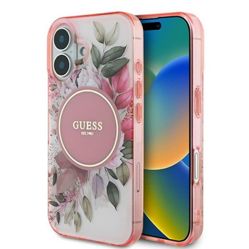 Guess IML Flower & Tonal Circle MagSafe - Case for iPhone 16 Plus (Pink)