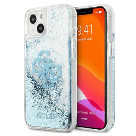 Guess Liquid Glitter 4G Big Logo - pouzdro pro iPhone 13 mini (modré)
