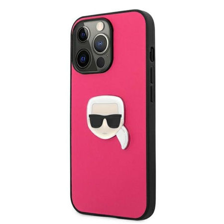 Karl Lagerfeld PU kožené pouzdro Karl's Head Metal - iPhone 13 Pro (růžové)