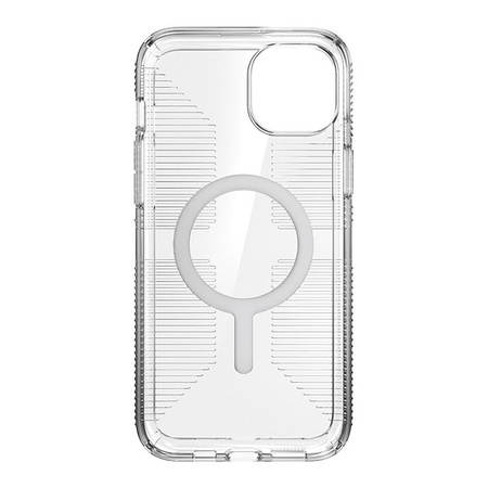 Speck Gemshell Grip + MagSafe - Custodia per iPhone 15 Plus / iPhone 14 Plus (finitura trasparente / cromata)