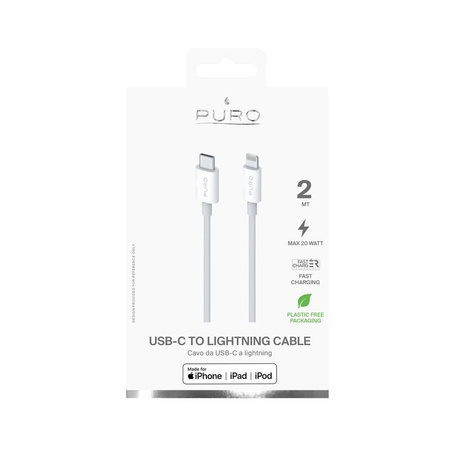 Puro Plain - Câble de connexion USB-C vers Lightning MFi 2m (blanc)