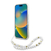 Guess IML Blumen Allover Elektro mit Perle Riemen MagSafe - iPhone 16 Plus Fall (weiß)