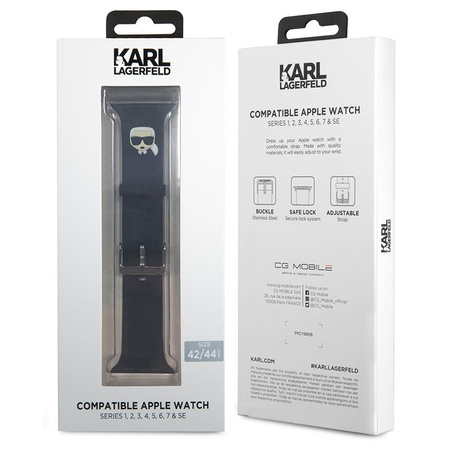 Karl Lagerfeld Silicone Karl Head - Bracelet pour Apple Watch 42/44/45 mm (noir)