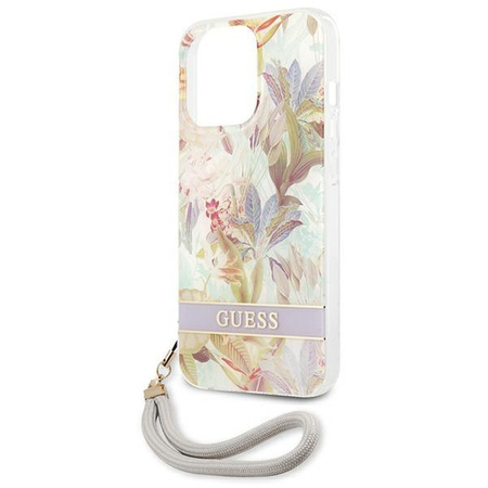 Guess Flower Cord - Etui ze smyczką iPhone 13 Pro Max (Purple)