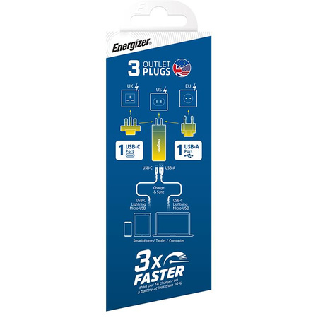 Energizer Ultimate - cestovní nabíječka Multiplug EU / UK / US GaN USB-C a USB-A 65W PD (stříbrná)
