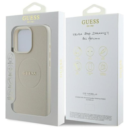 Guess Gekörnter Ring MagSafe - iPhone 16 Pro Max Tasche (beige)