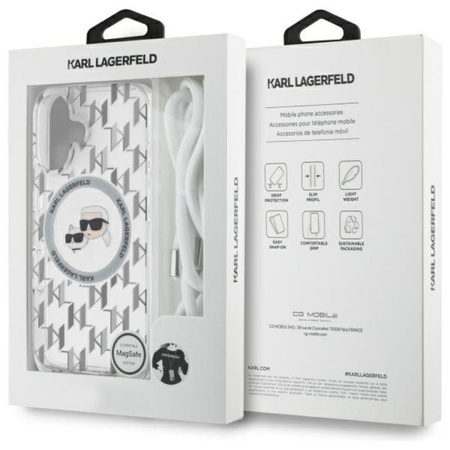 Karl Lagerfeld IML Crossbody Monogramm Karl & Choupette Head MagSafe - iPhone 16 Tasche (Transparent)
