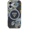 Guess Glitter Flowers Triangle Buttons MagSafe - Hülle für iPhone 16 (schwarz)