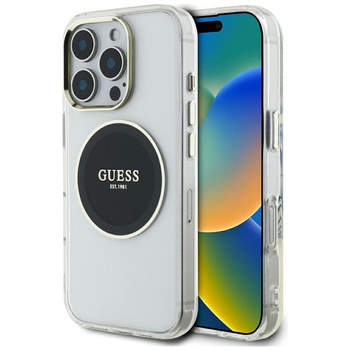 Guess IML Metallfarbener Kreis Klassisches Logo MagSafe - Gehäuse für iPhone 16 Pro (schwarz)