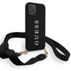 Guess HC Silicone Printed Logo + Strap - pouzdro s odnímatelnou šňůrkou na iPhone 12 Pro Max (černé)