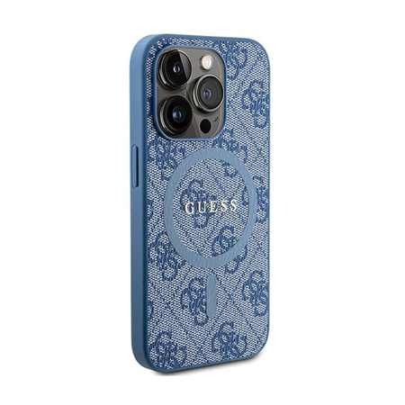 Guess 4G Collection Leather Metal Logo MagSafe - Tasche für iPhone 14 Pro Max (blau)