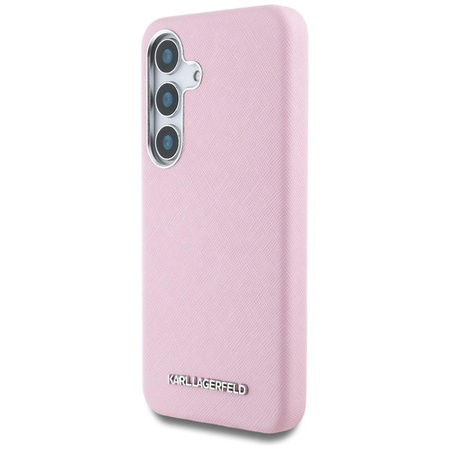 Karl Lagerfeld Saffiano Full Wrapped Elongated Metal Logo MagSafe - pouzdro pro Samsung Galaxy S25 (růžové)