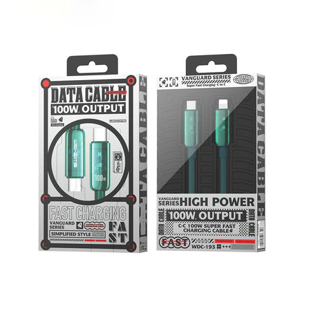 WEKOME WDC-193 Vanguard sorozat - USB-C és USB-C szupergyors töltő csatlakozókábel 100W 1 m (zöld)