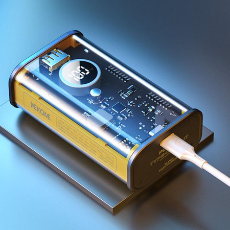 WEKOME WP-345 Vanguard Series - Power bank 10000 mAh Fast Charging with built-in USB-C & Lightning PD cable 20W + QC 22.5W (Yellow)