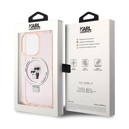 Karl Lagerfeld Ring Stand Karl & Choupette MagSafe - iPhone 15 Pro Tasche (Pink)
