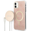 Guess Bundle Pack MagSafe 4G - MagSafe iPhone 11 Tasche + Ladegerät Set (rosa/gold)