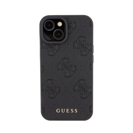 Guess Leather 4G Stamped - Tasche für iPhone 15 (Schwarz)