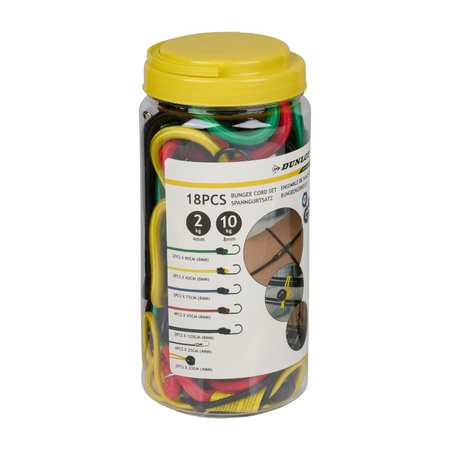 Dunlop - Gepäckspanner / Gummiseile mit Haken 18 Stk.