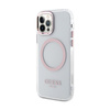 Pouzdro Guess Metal Outline MagSafe - iPhone 12 / iPhone 12 Pro (průhledné / růžové)