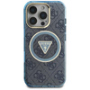 Guess IML Metal Glitter 4G Circle Triangle MagSafe - Hülle für iPhone 16 Pro (blau)