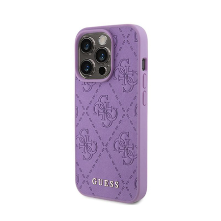 Guess Leather 4G Stamped - pouzdro pro iPhone 15 Pro (fialové)