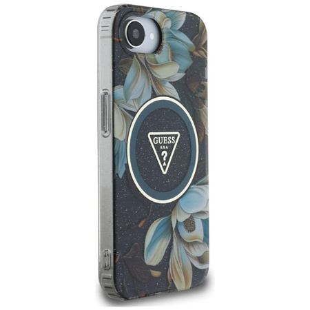 Guess IML Metal Glitter Flowers Triangle MagSafe - Case for iPhone 16e (black)