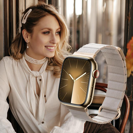 Crong Eclipse - Apple Watch 38/40/41/42mm mágneses bőrszíj (bézs)