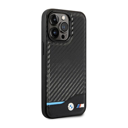 BMW Leder Carbon Blue Line MagSafe - Schutzhülle für iPhone 14 Pro (Schwarz)