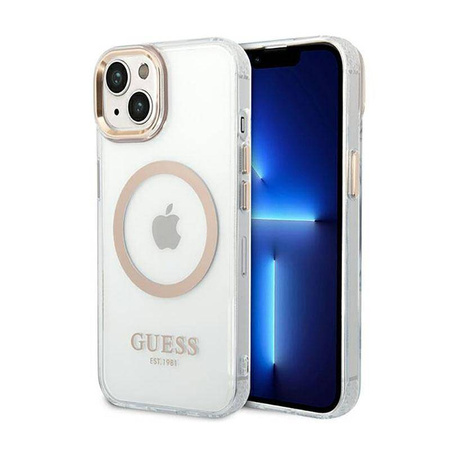 Guess GUHMP14SHTRMD iPhone 14 6,1" złoty/gold hard case Metal Outline Magsafe