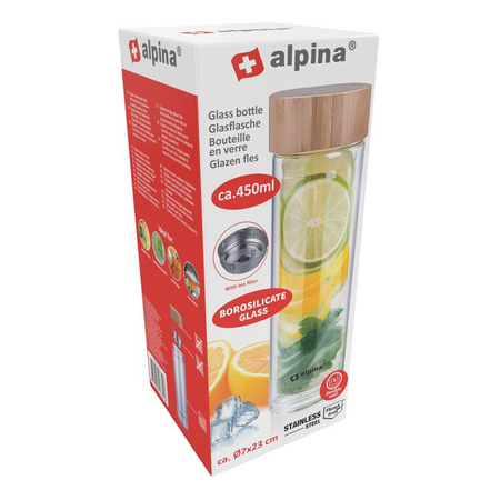 GLASWASSERFLASCHE MIT BPA-FREIEM FILTER, für Tee, Etui, Alpina, 450ml