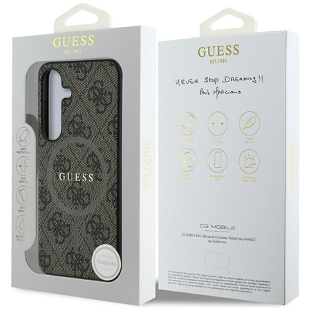 Guess Leather 4G Colored Ring Classic Logo MagSafe - Pouzdro pro Samsung Galaxy S25 (hnědé)
