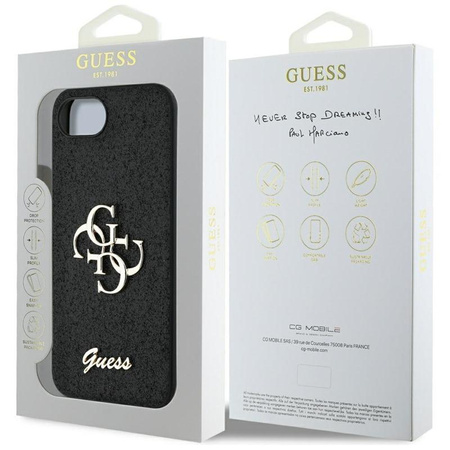 Guess Fixed Glitter Big 4G - Pouzdro na iPhone 16e (černé)