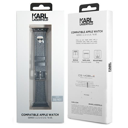 Karl Lagerfeld Saffiano Karl Head - szíj Apple Watch-hoz 38/40/41 mm (ezüst)