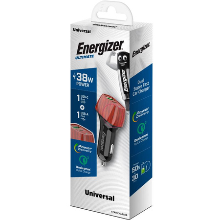 Energizer Ultimate - USB-C & USB-A 38W PD + QC3.0 car charger (WALNUT)
