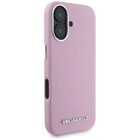 Karl Lagerfeld Saffiano Full Wrapped Elongated Metal Logo MagSafe - tok iPhone 16-hoz (rózsaszín)