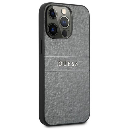Guess Saffiano Metall-Logo-Streifen - iPhone 13 Pro Max Tasche (grau)