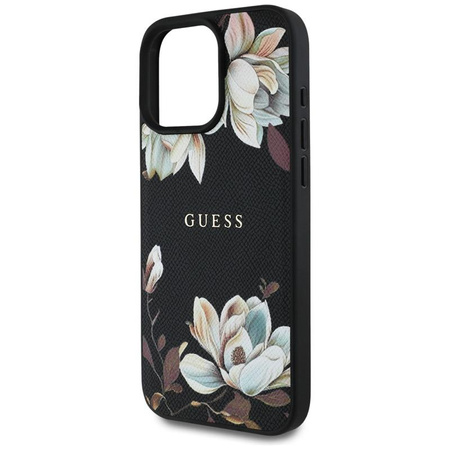 Guess Grained Printed Flower Pattern MagSafe - Pouzdro pro iPhone 16 Pro Max (černý)
