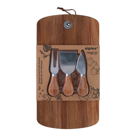 Alpina - Cheese serving set, wooden board, 32x17.5 cm, + 3 knives